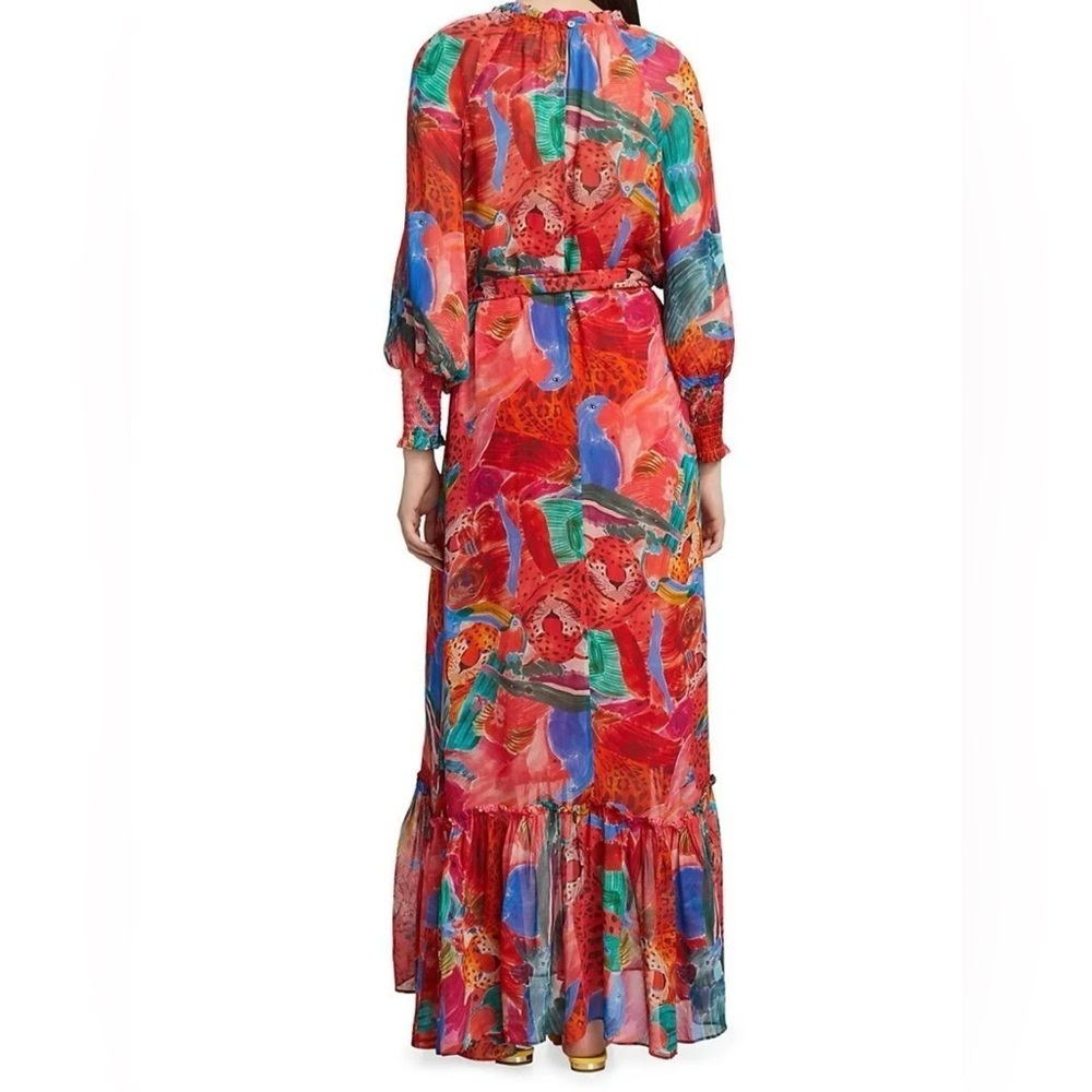 NWOT Farm Rio Animal Collage print belted long sleeves high neck Maxi Dress sz M - Picture 4 of 8